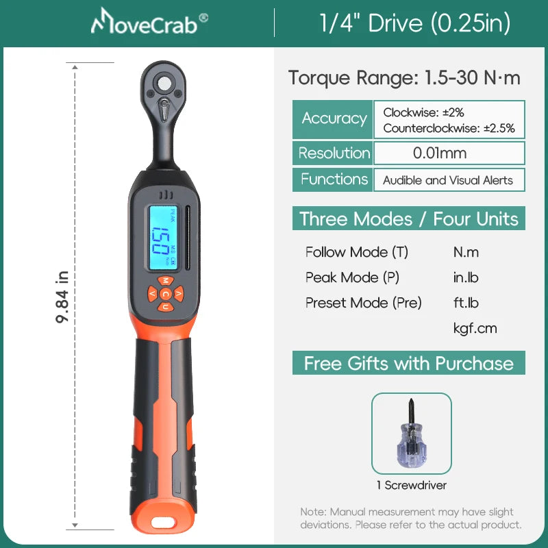 MoveCrab Digital Torque Wrench 1 To 340 Nm With LED