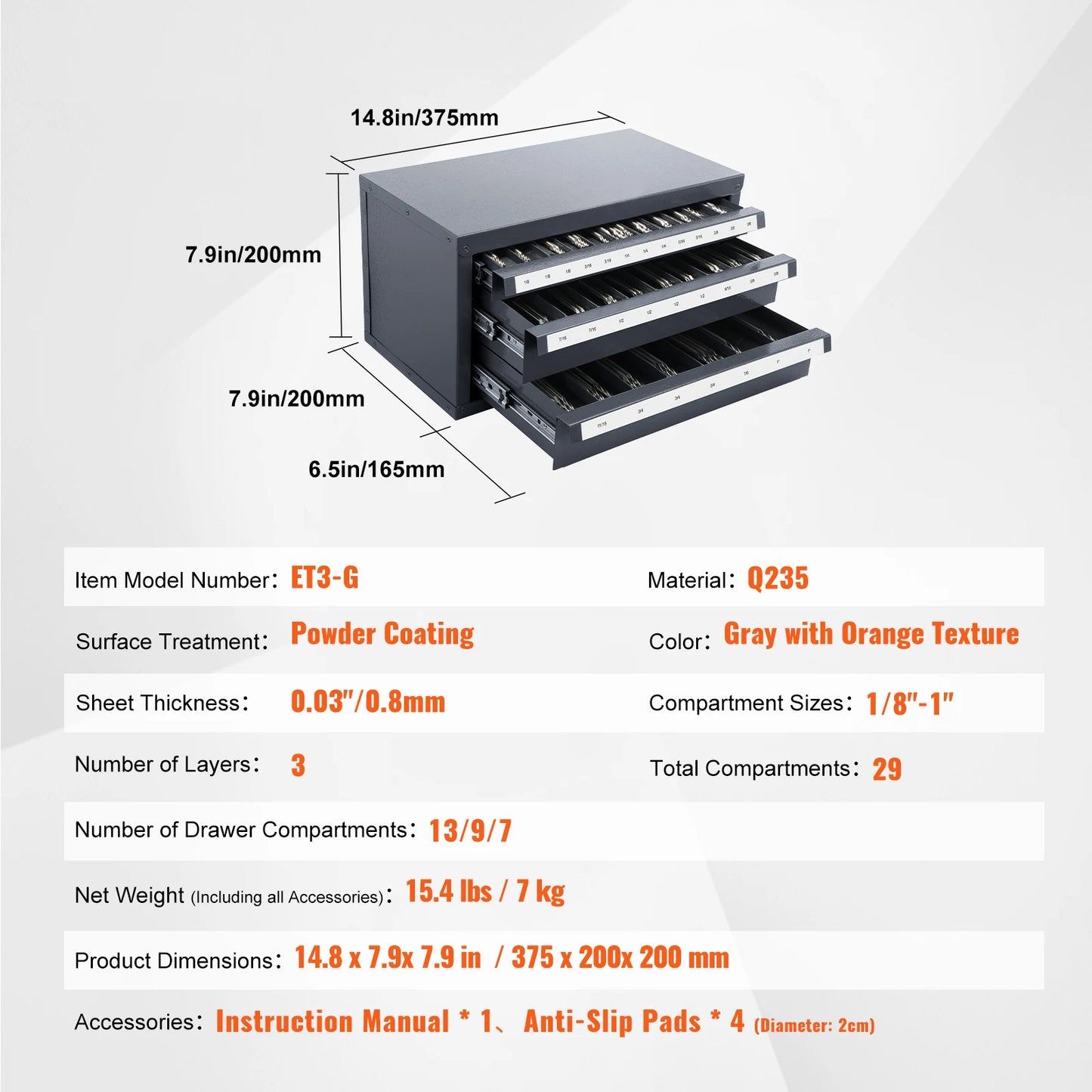 SucceBuy Drill Bit Dispenser Cabinet Three Drawer Storage Organizer
