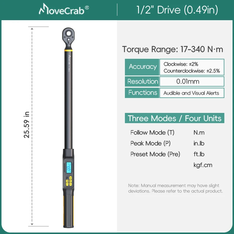 MoveCrab Digital Torque Wrench 1-340Nm With Preset And LED Alerts