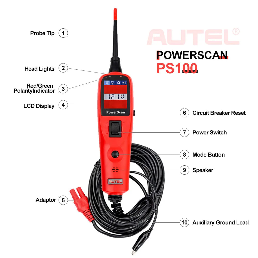 Autel PowerScan PS100 Automotive Circuit Tester With Built In Flashlight