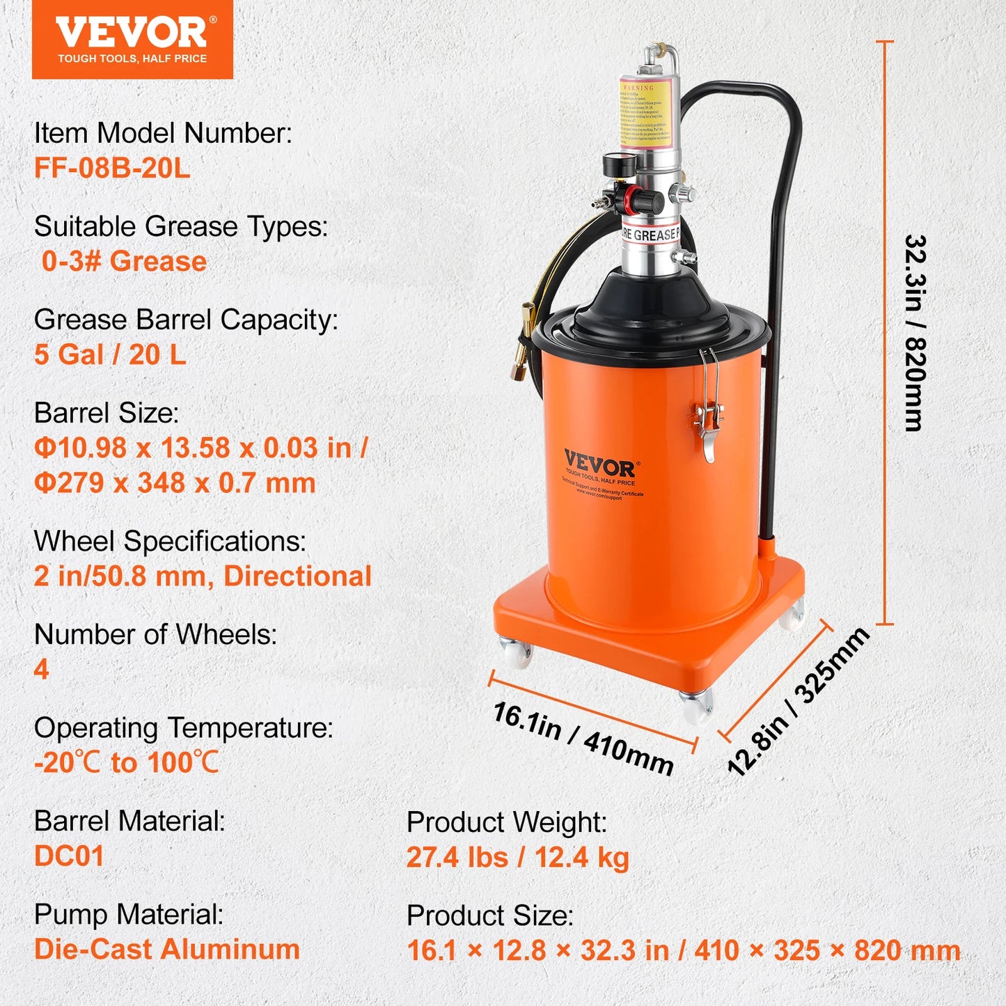 Pneumatic Grease Pump For Cars With Hose And Wheels