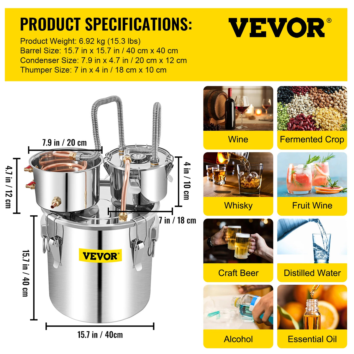 SucceBuy Stainless Steel Home Brewing Alcohol Distiller Still