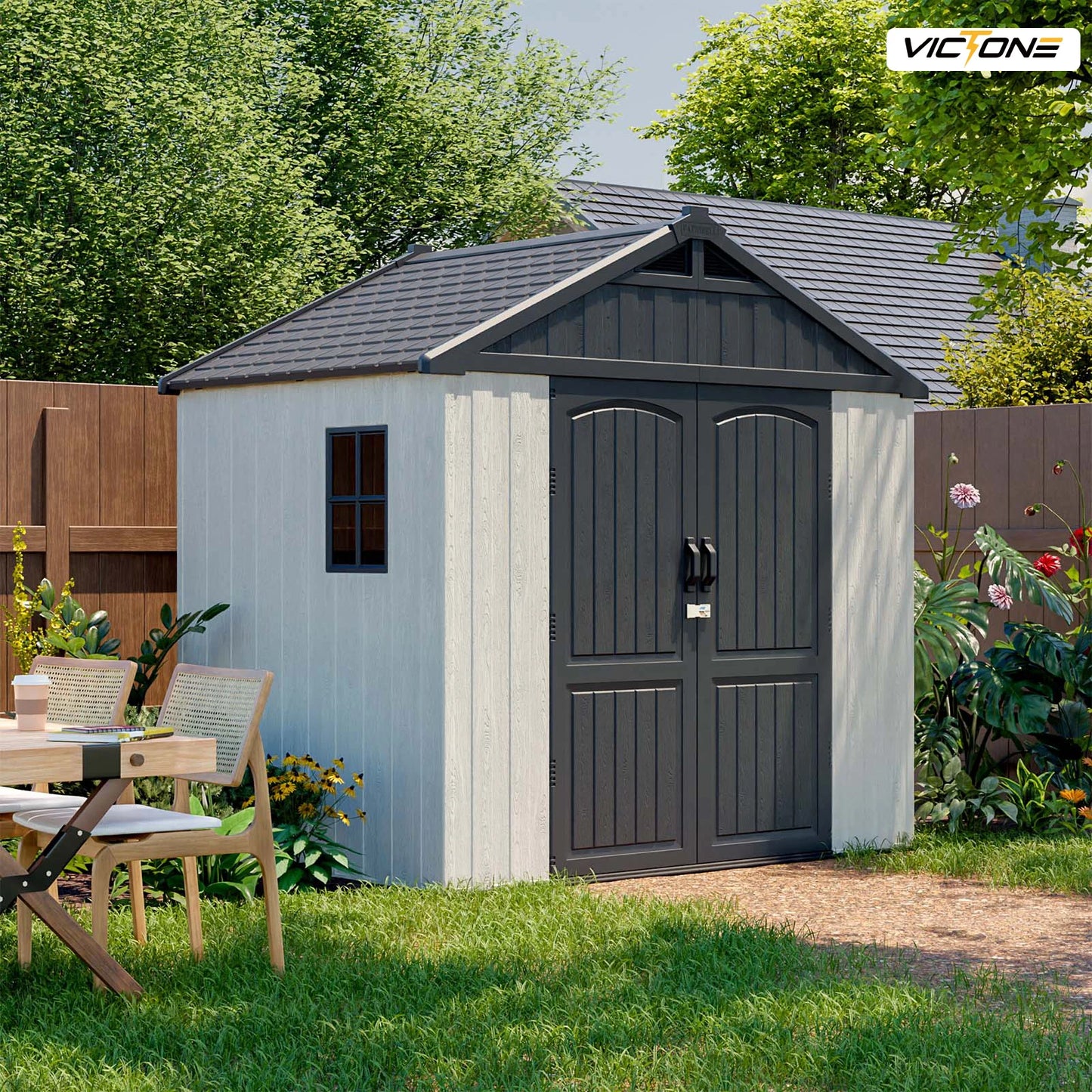 Victone Plastic Outdoor Storage Shed With Floor And Lockable Door