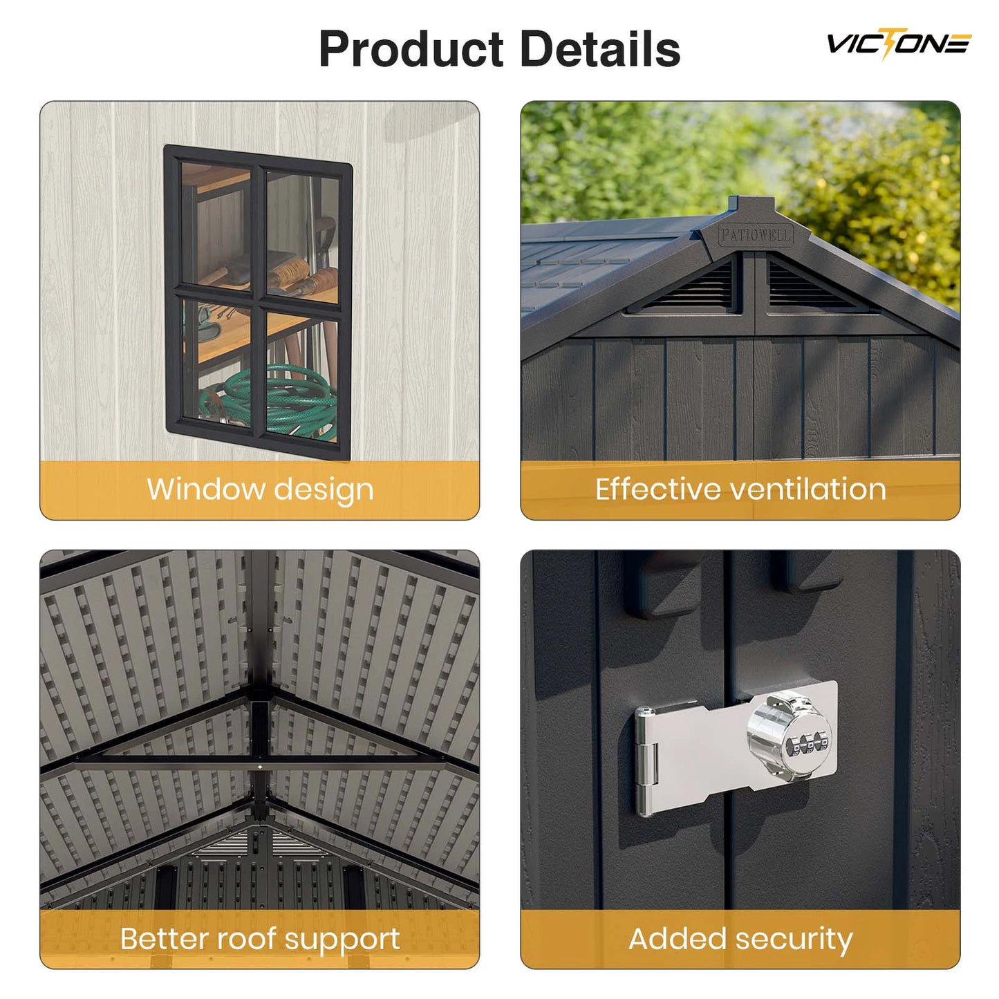 Victone Plastic Outdoor Storage Shed With Floor And Lockable Door