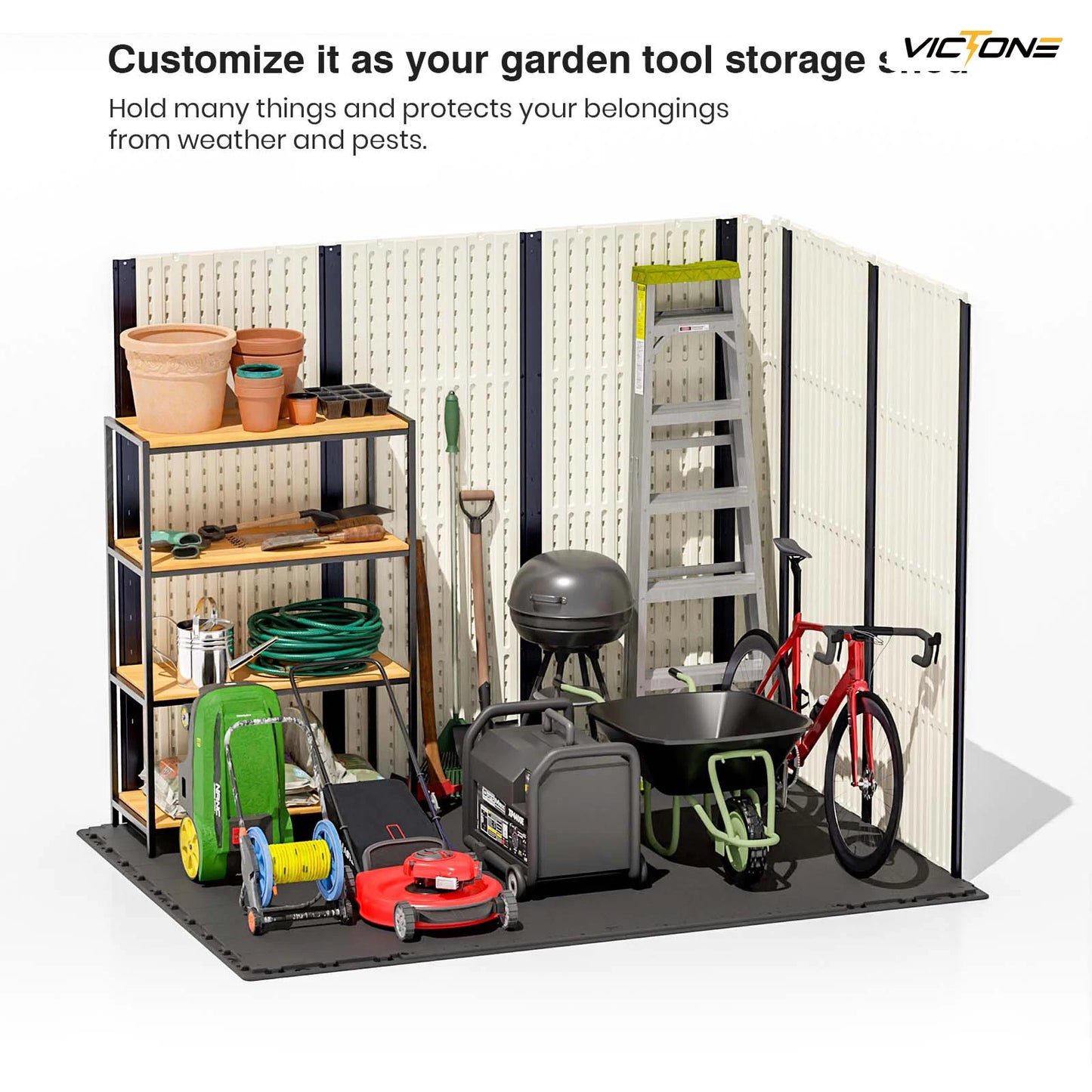 Victone Plastic Outdoor Storage Shed With Floor And Lockable Door