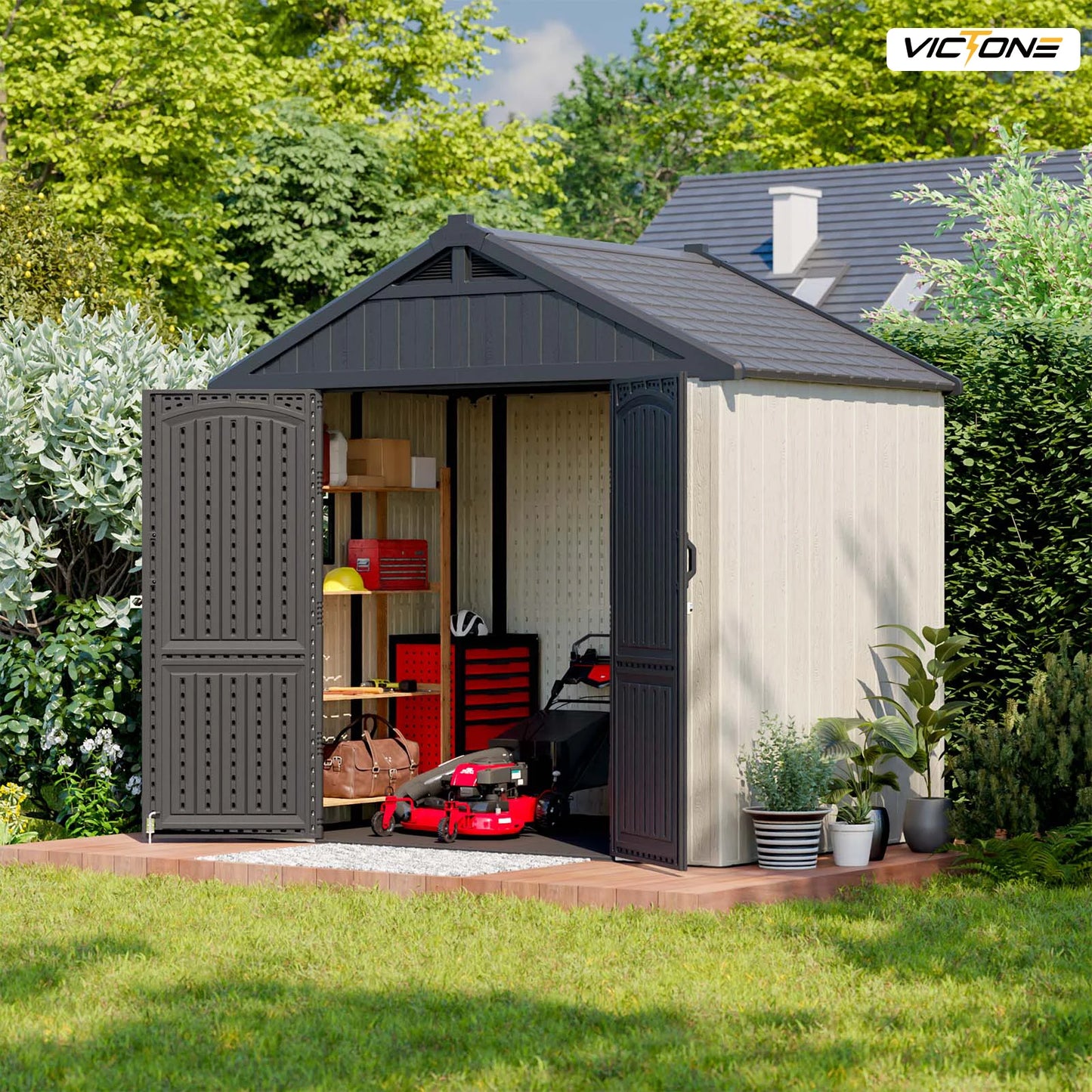 Victone Plastic Outdoor Storage Shed With Floor And Lockable Door