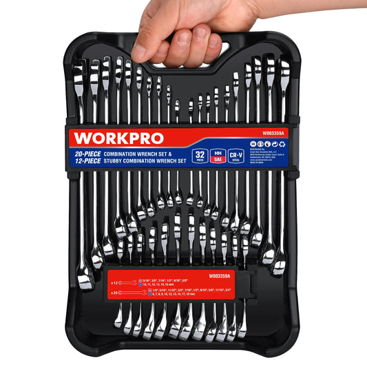 WORKPRO 32-Piece SAE and Metric Wrench Set with Organizer