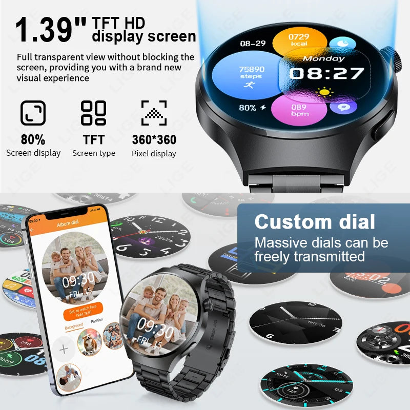 LIGE NFC Smart Watch Men GPS IP68 Bluetooth Call Monitor