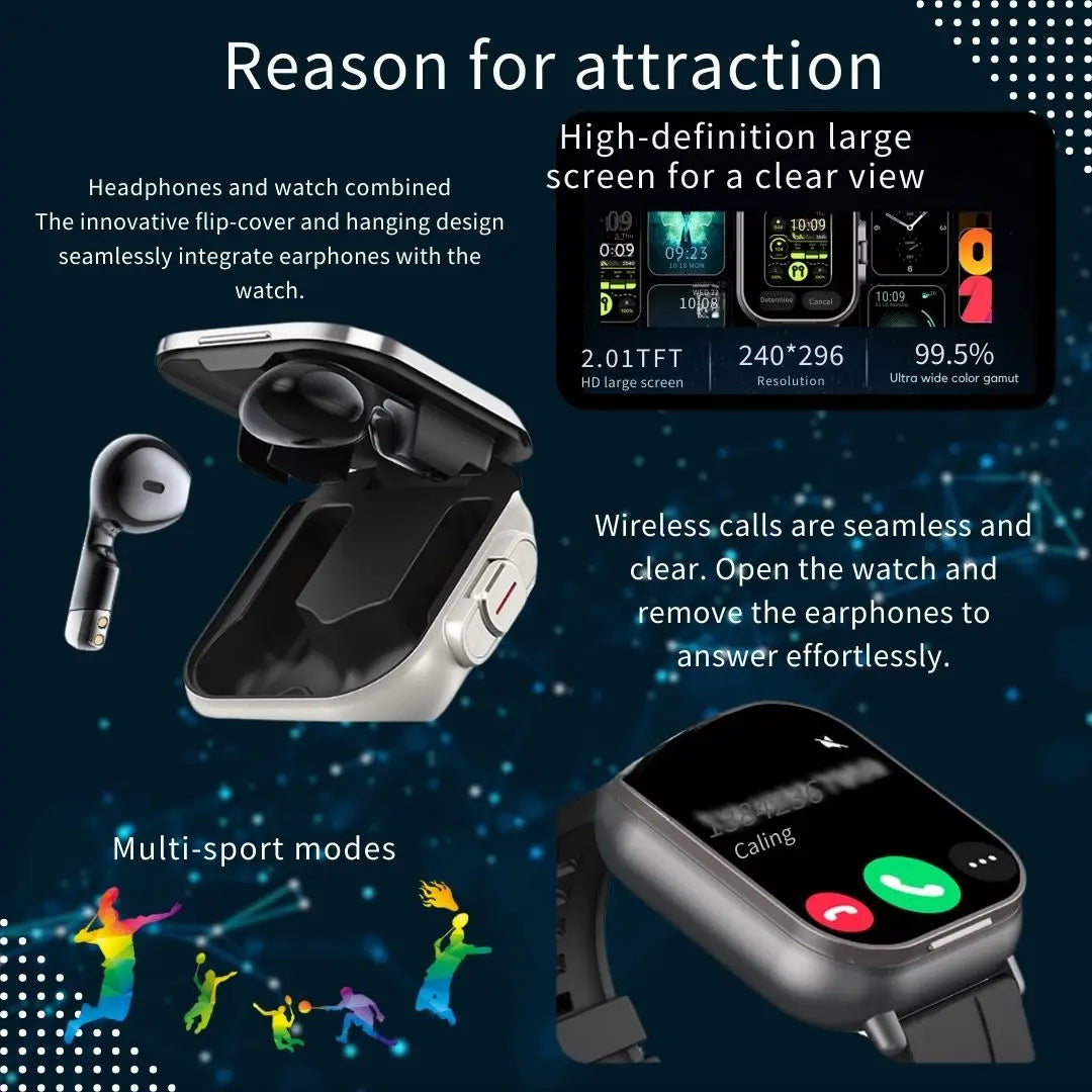 D8 2 In 1 Smartwatch With NFC Sleep Monitor Earbuds