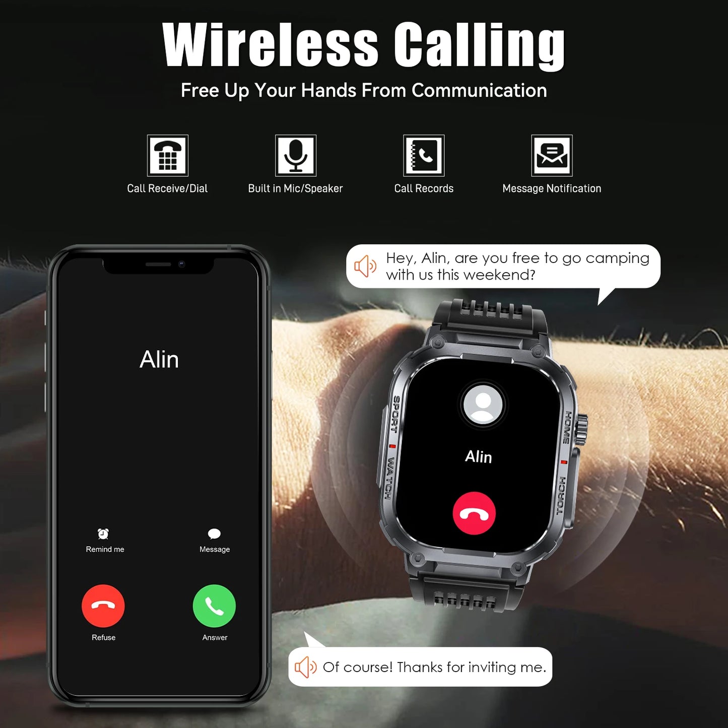 EIGIIS Smartwatch Men 3ATM Waterproof Heart Rate Fitness Tracker