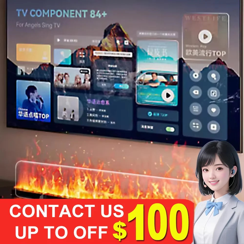 AFLYEVER Electric Steam Simulator Fireplace With Remote Wall Mount LED