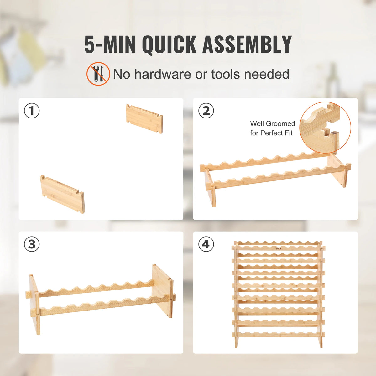 SucceBuy Stackable Bamboo Wine Rack Modular Freestanding Bottle Storage Display