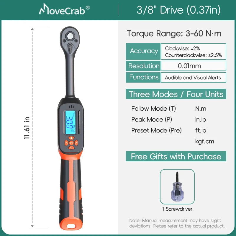 MoveCrab Digital Torque Wrench 1 To 340 Nm With LED