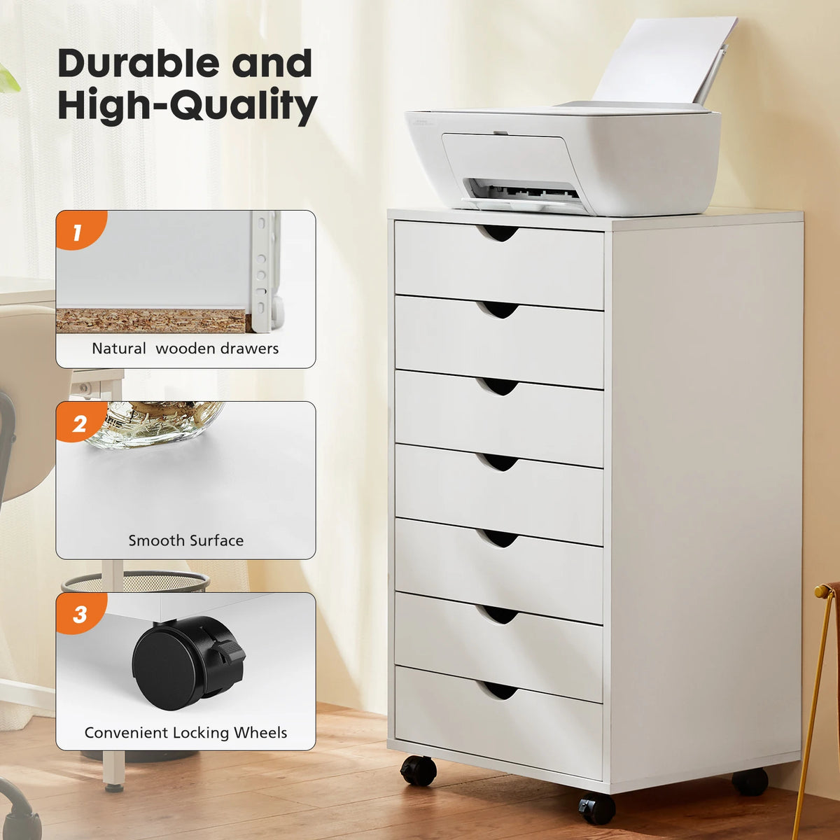 JHK Rolling Storage Cabinet with Drawers for Bedroom and Office