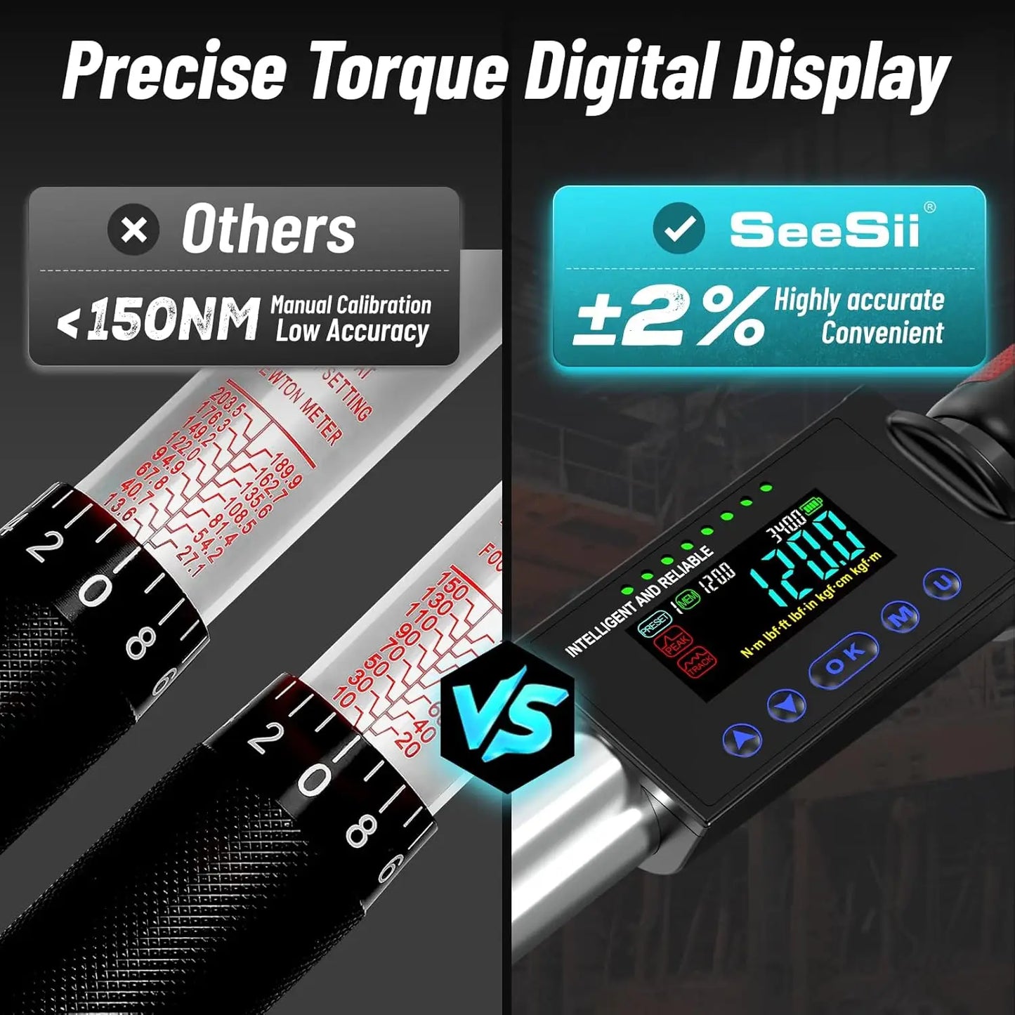 Seesii Digital Torque Wrench Half Inch Drive 340 Nm Adjustable 3 Modes