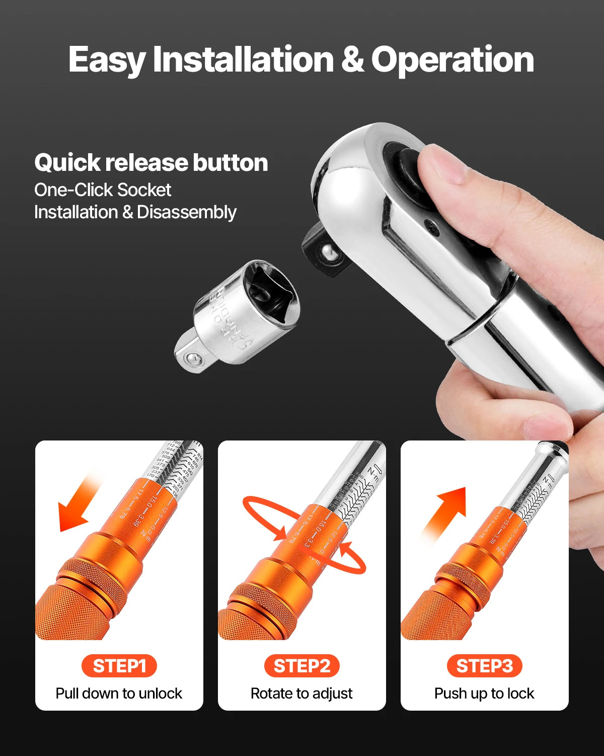 VEVOR Click Torque Wrench Dual-Direction 100-600 Lbf-Ft Alloy Steel Set