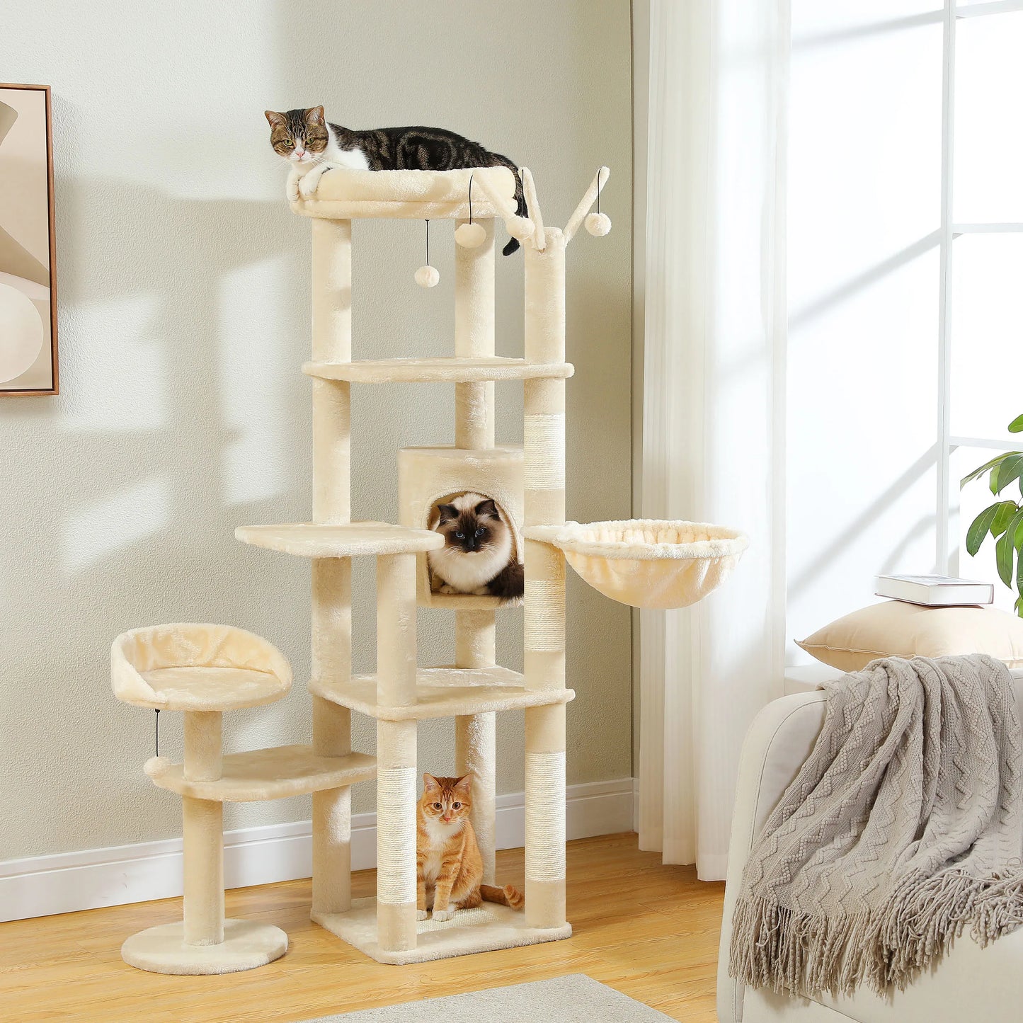 PEQULTICN 5-Tier Cat Tree With Scratching Posts And Hammock