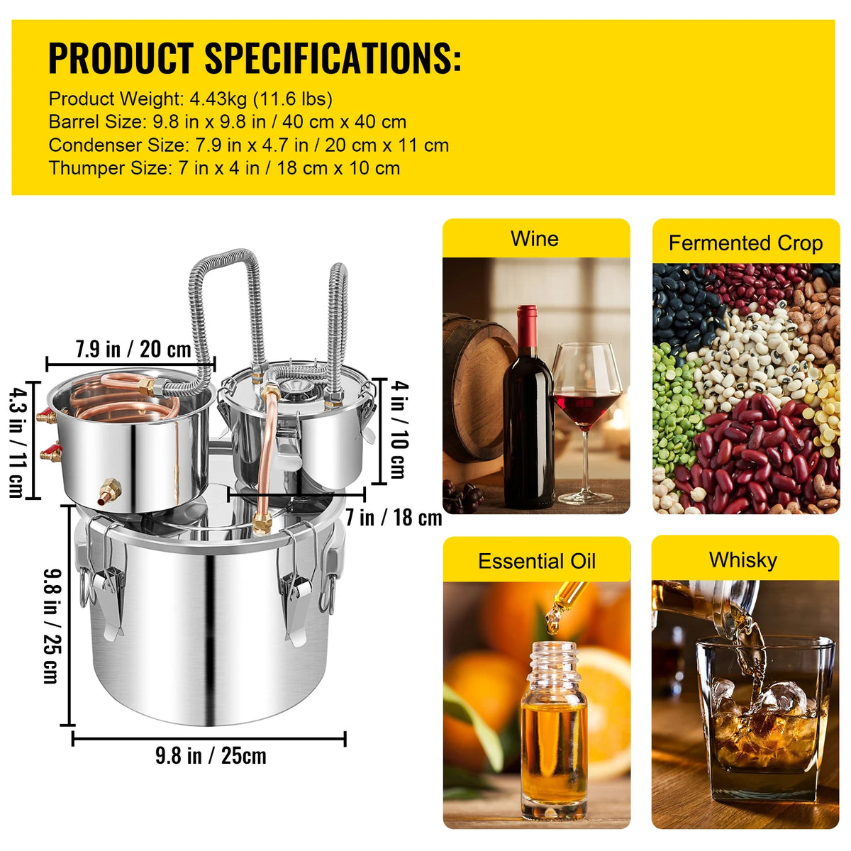 SucceBuy Stainless Steel Home Brewing Alcohol Distiller Still