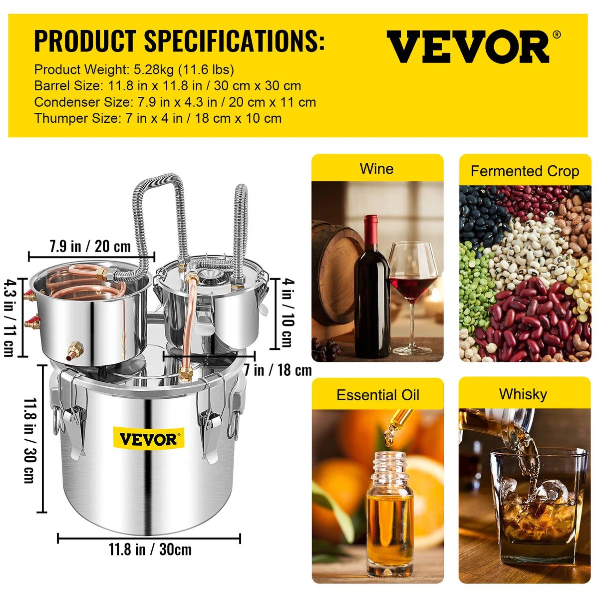SucceBuy Stainless Steel Home Brewing Alcohol Distiller Still