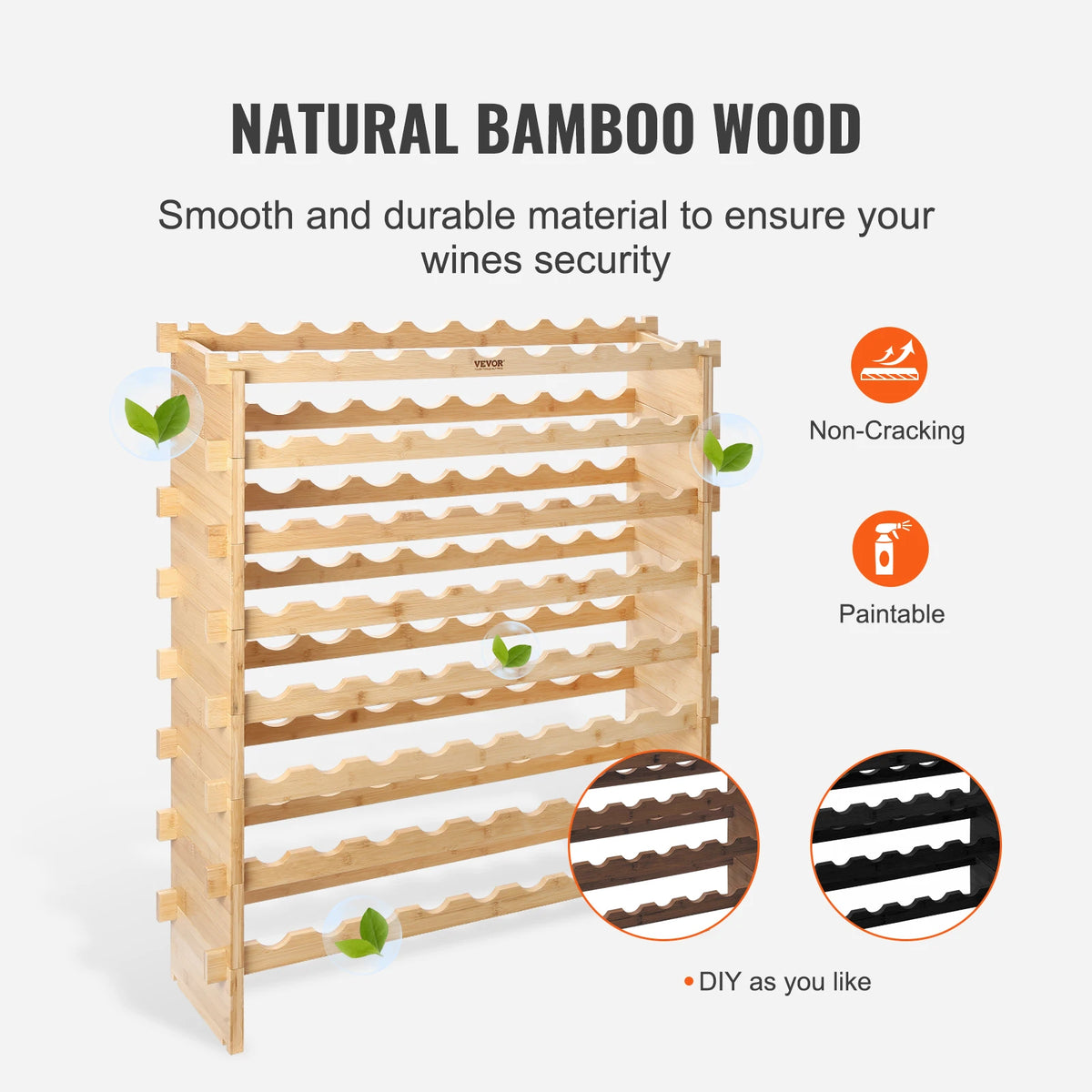 SucceBuy Stackable Bamboo Wine Rack Modular Freestanding Bottle Storage Display