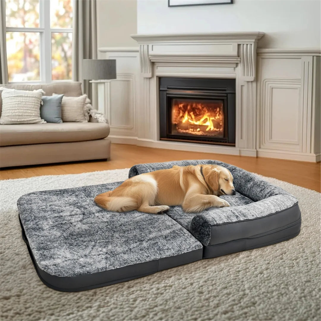 BINGOPAWCN Foldable Dog Bed Orthopedic Plush Cover