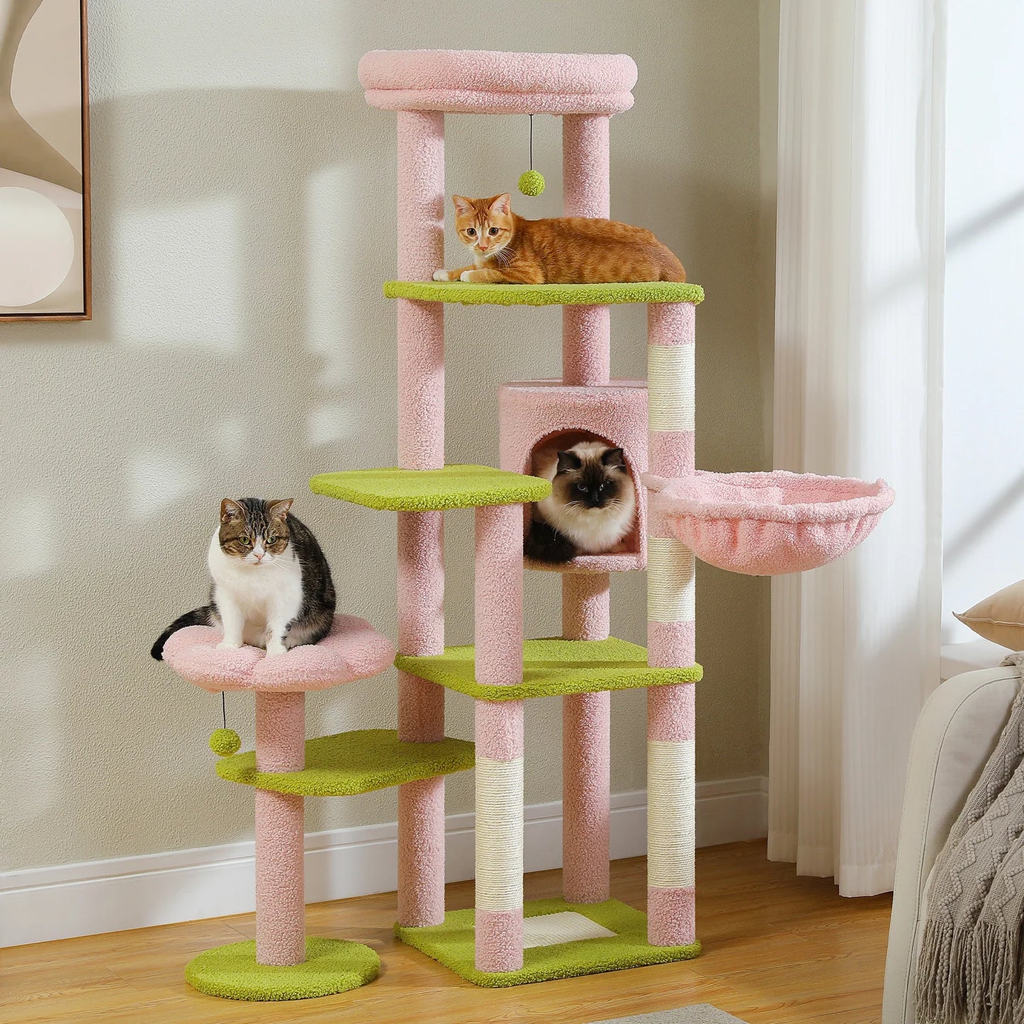 PEQULTICN 5-Tier Cat Tree With Scratching Posts And Hammock