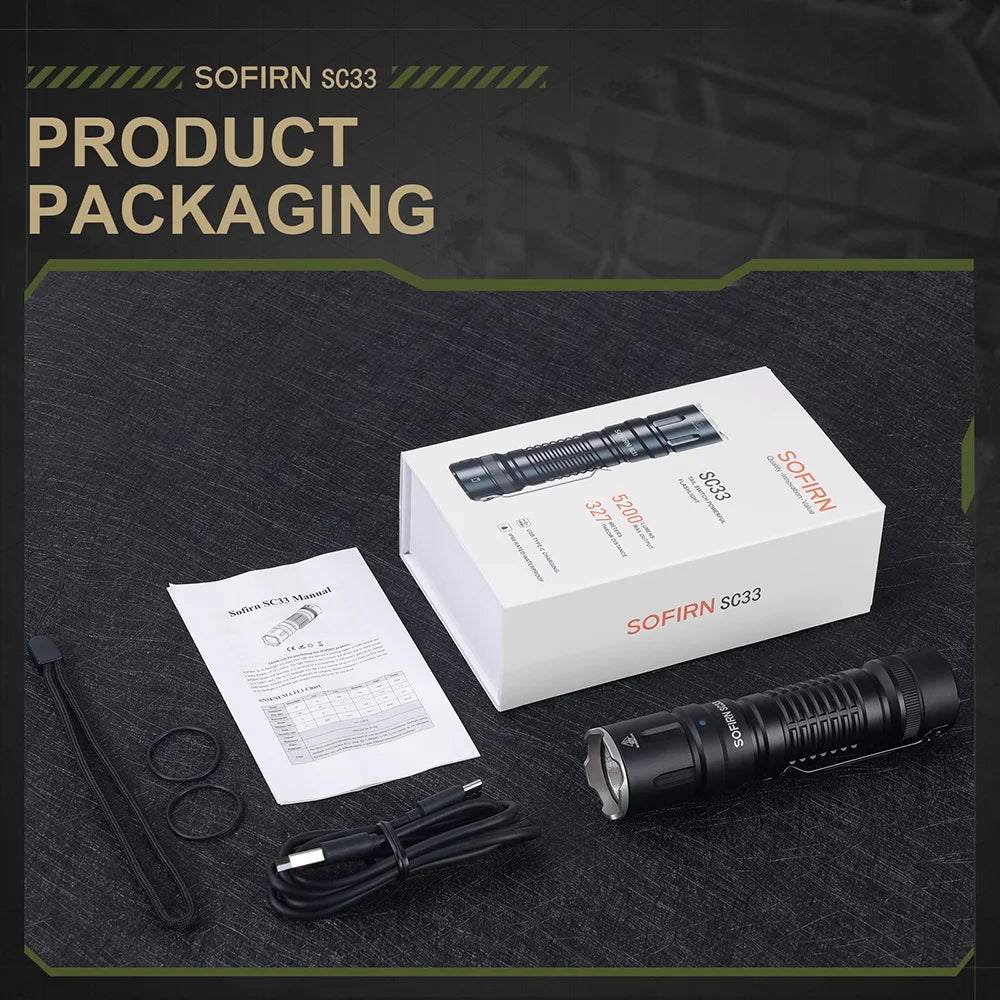 Sofirn SC33 XHP70.3 HI LED Flashlight 5200lm USB C Rechargeable