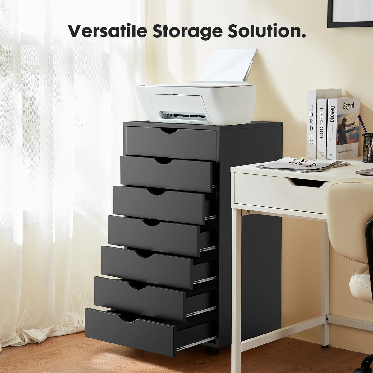 JHK Rolling Storage Cabinet with Drawers for Bedroom and Office