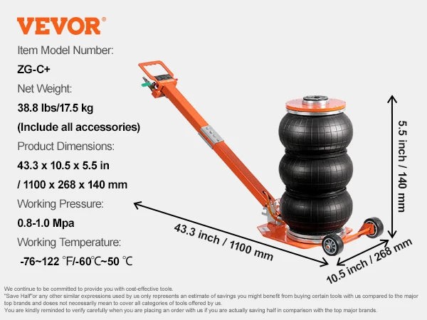 Succebuy Pneumatic Air Jack With Heightened Column And Rubber Pad