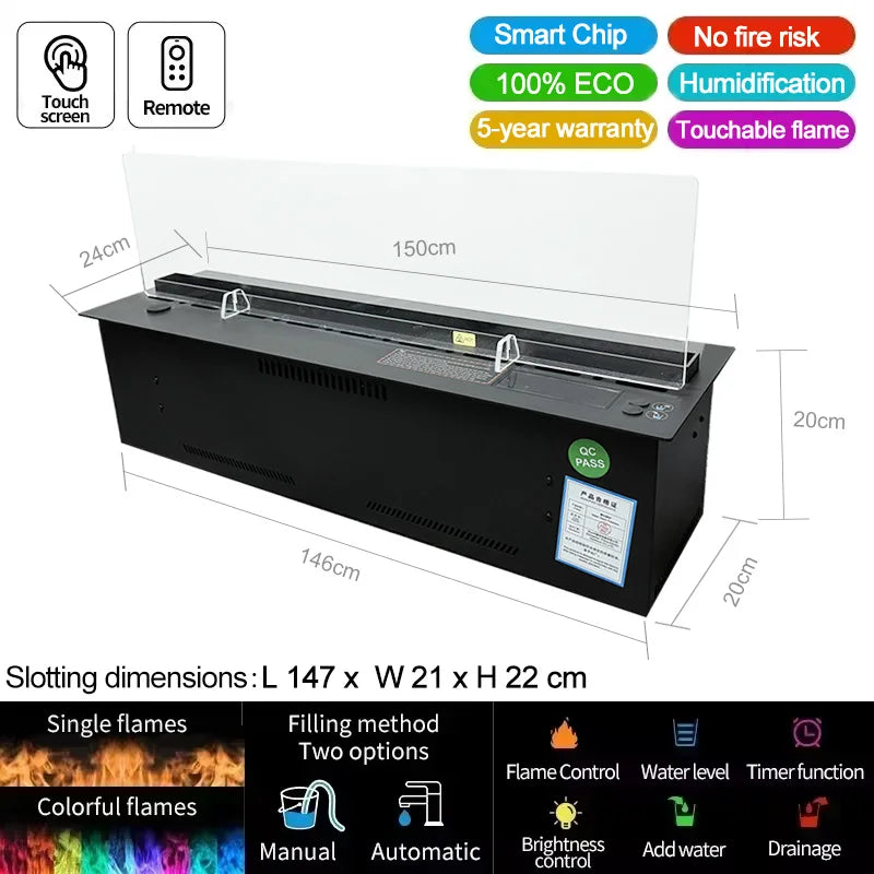 AFLYEVER Electric Steam Simulator Fireplace With Remote Wall Mount LED