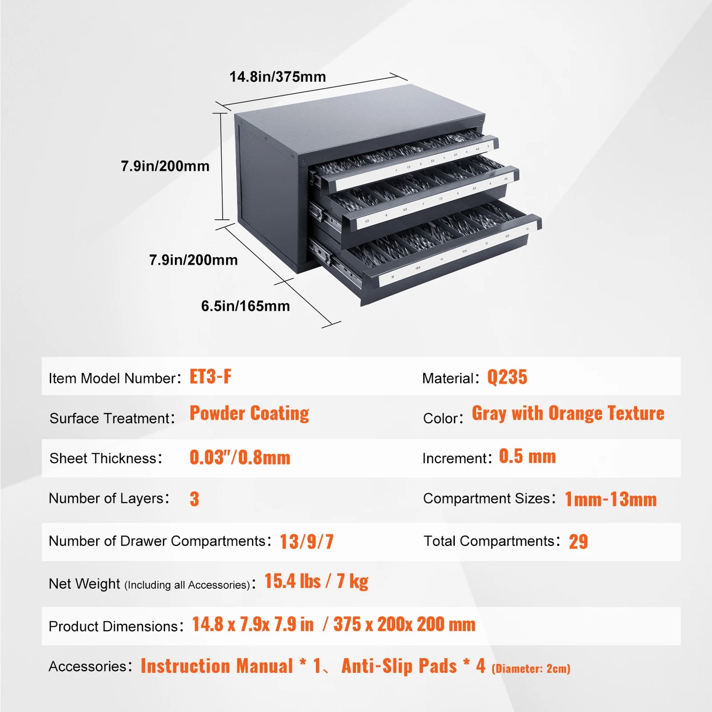 SucceBuy Drill Bit Dispenser Cabinet Three Drawer Storage Organizer