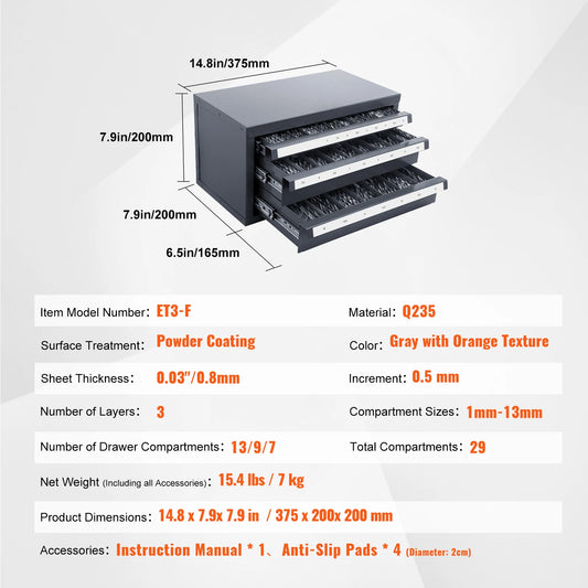 SucceBuy Drill Bit Dispenser Cabinet Three Drawer Storage Organizer