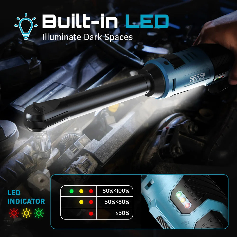 Seesii Cordless 12V Ratchet Wrench 55Nm With Dual Batteries