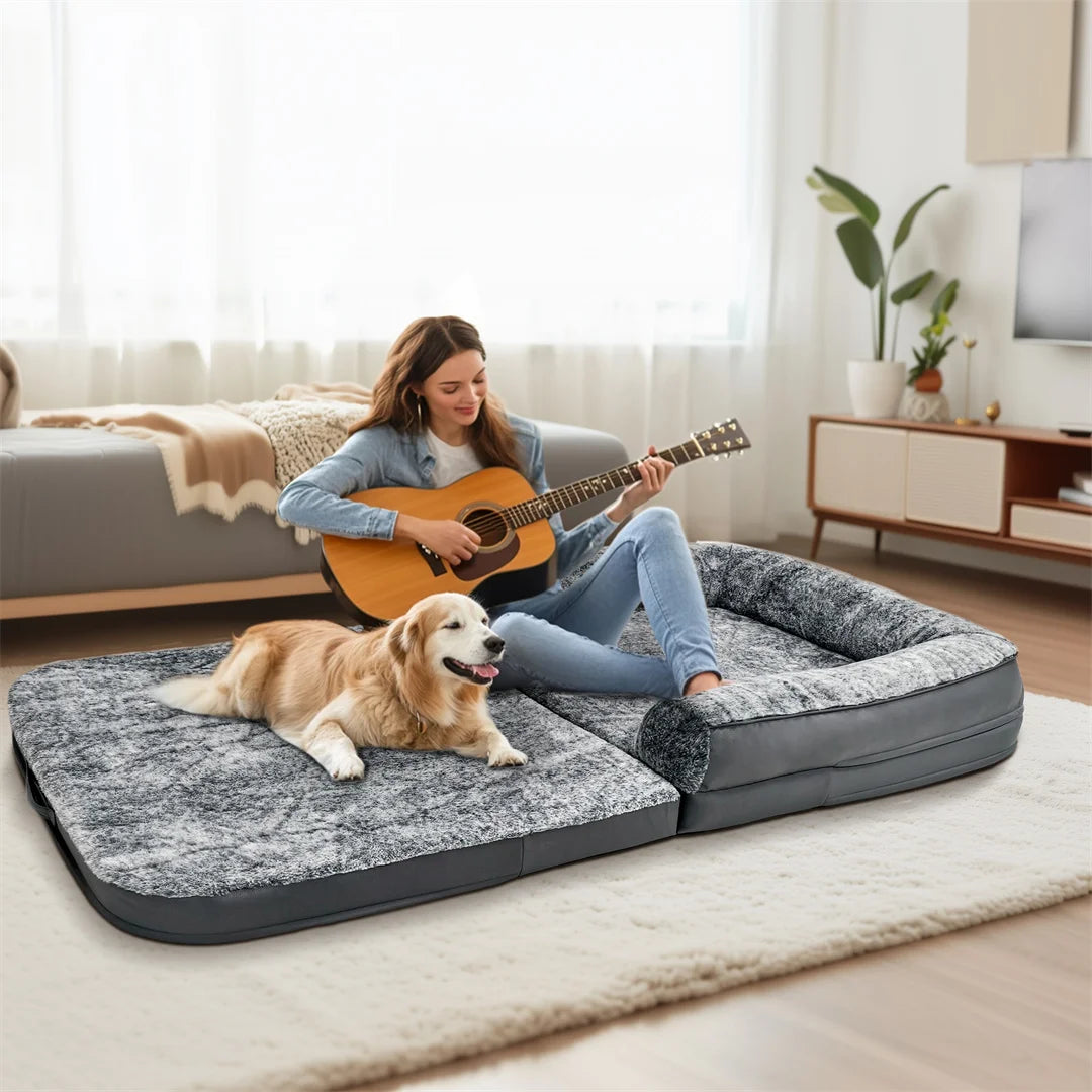 BINGOPAWCN Foldable Dog Bed Orthopedic Plush Cover
