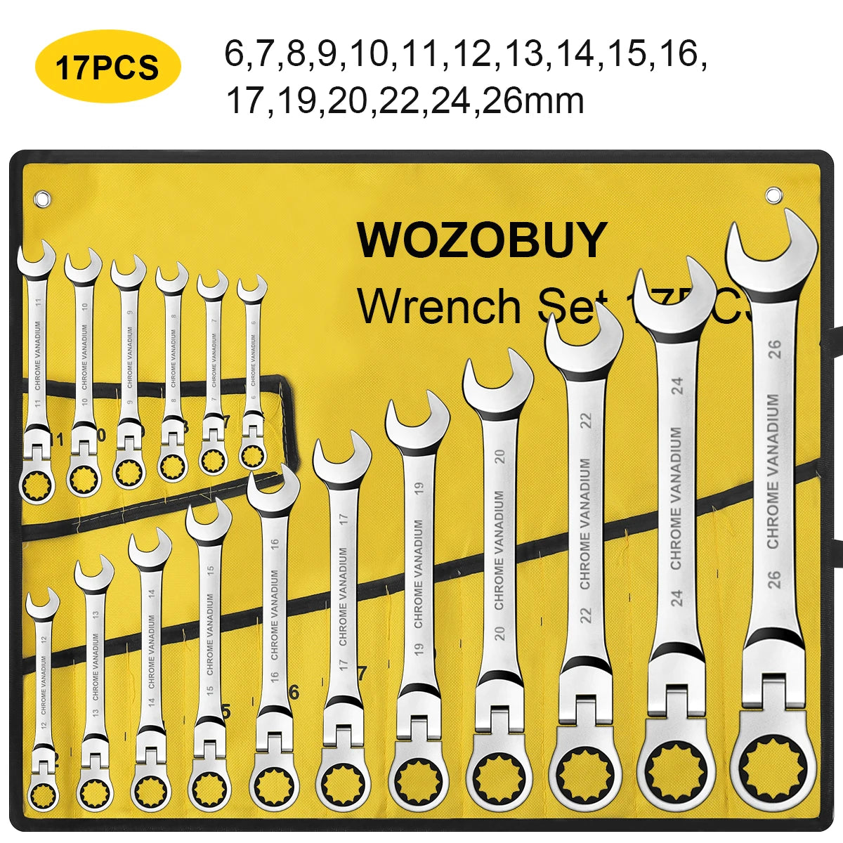 WOZOBUY Flex-Head Ratchet Wrench Set Cr-V Professional-Grade Durable Tools