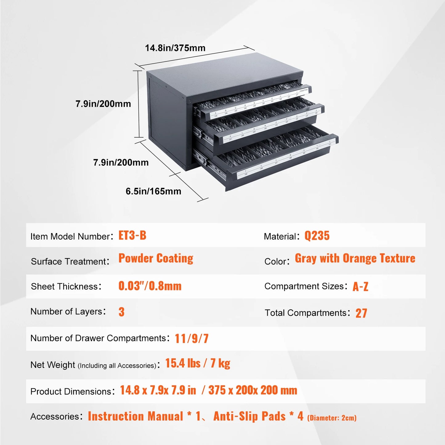 SucceBuy Drill Bit Dispenser Cabinet Three Drawer Storage Organizer