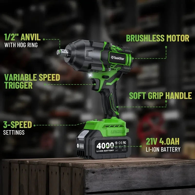 TaskStar Brushless Impact Wrench Cordless For Makita 18V Battery