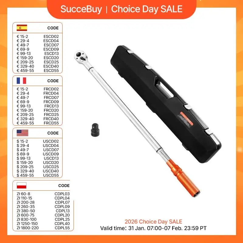 VEVOR Click Torque Wrench Dual-Direction 100-600 Lbf-Ft Alloy Steel Set
