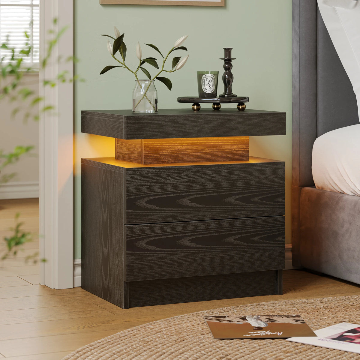 Cubehom LED Nightstand With Two Drawers And RGB Lighting