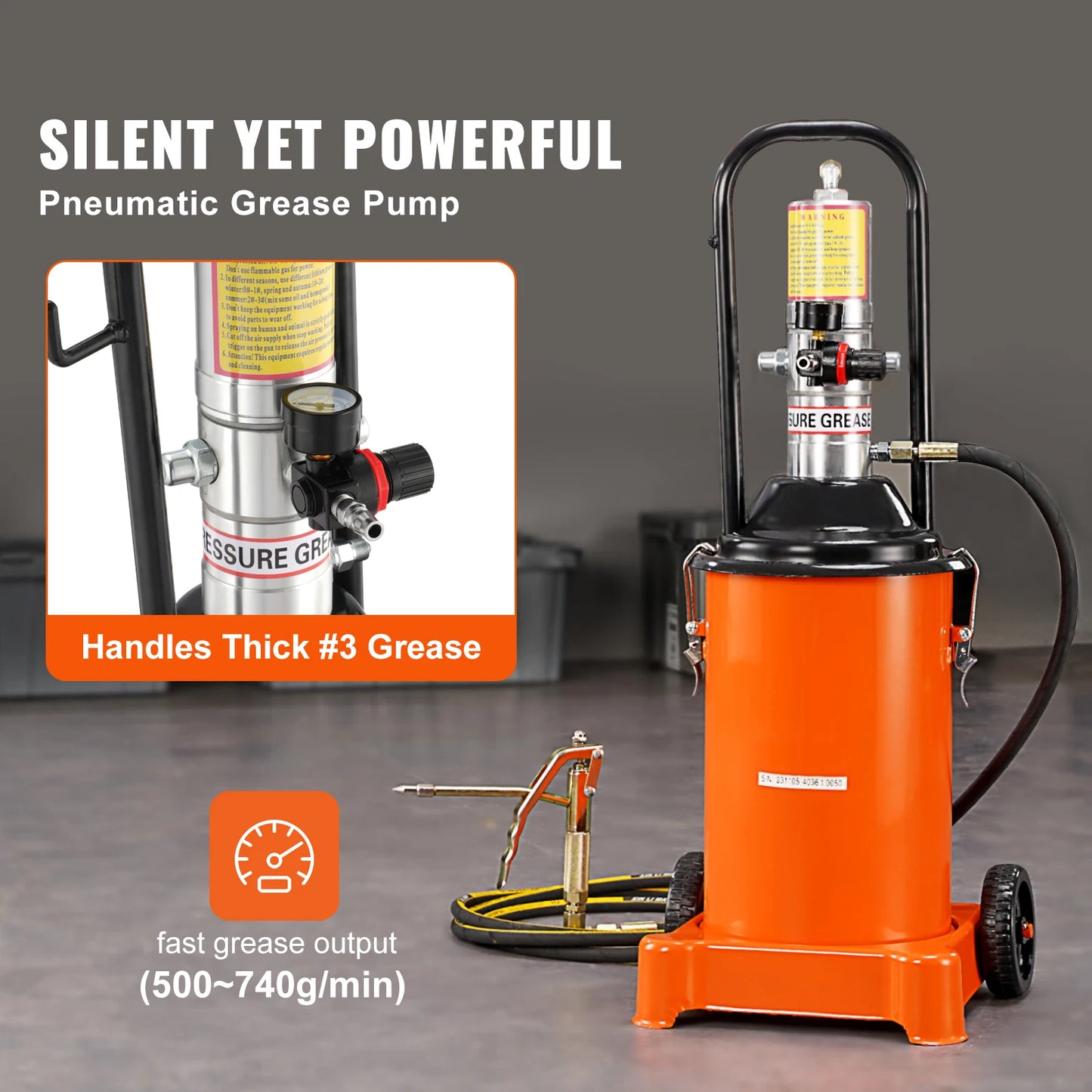 SucceBuy Air Operated Grease Pump With Hose And Wheels