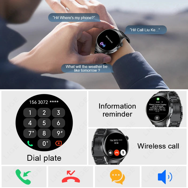 LIGE NFC Smart Watch Men GPS IP68 Bluetooth Call Monitor