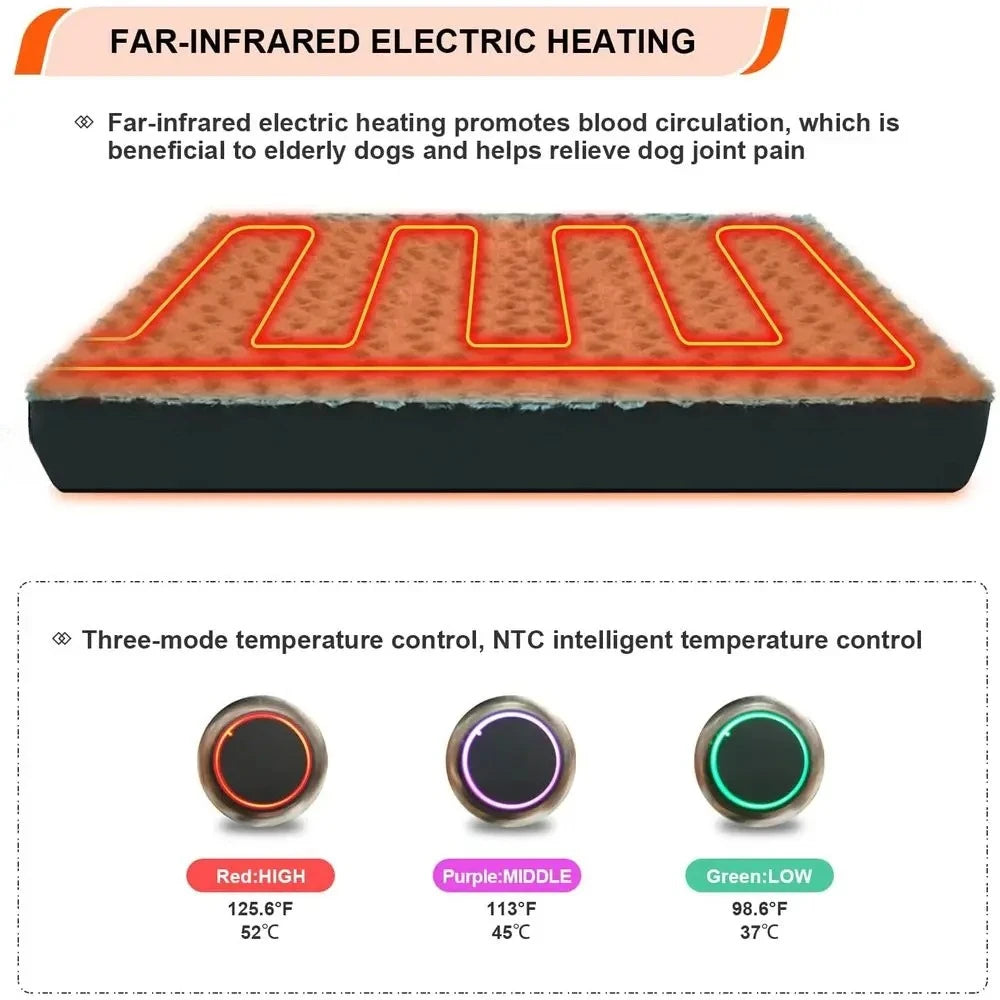 Heated Orthopedic Dog Bed With Memory Foam And Safe Voltage