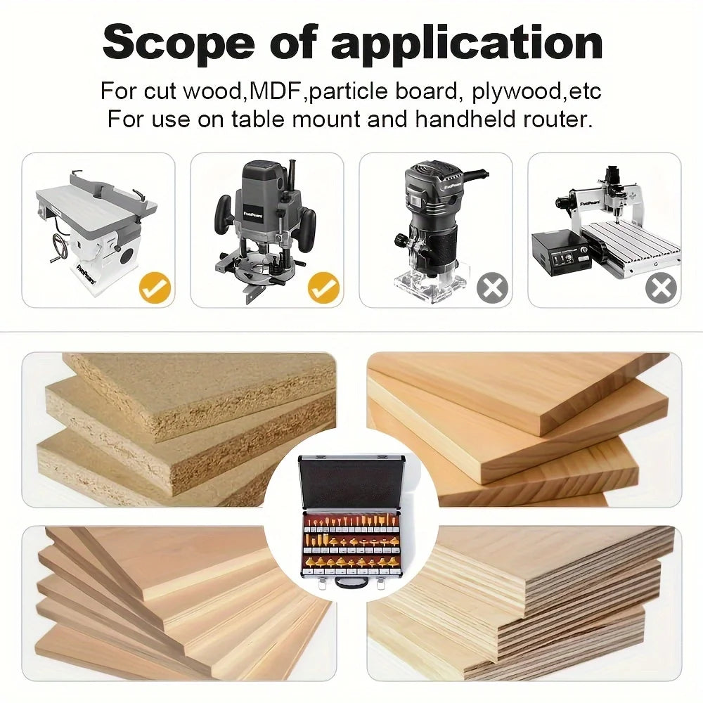Carbide Tipped Router Bits Set 35 Pieces Premium Woodworking