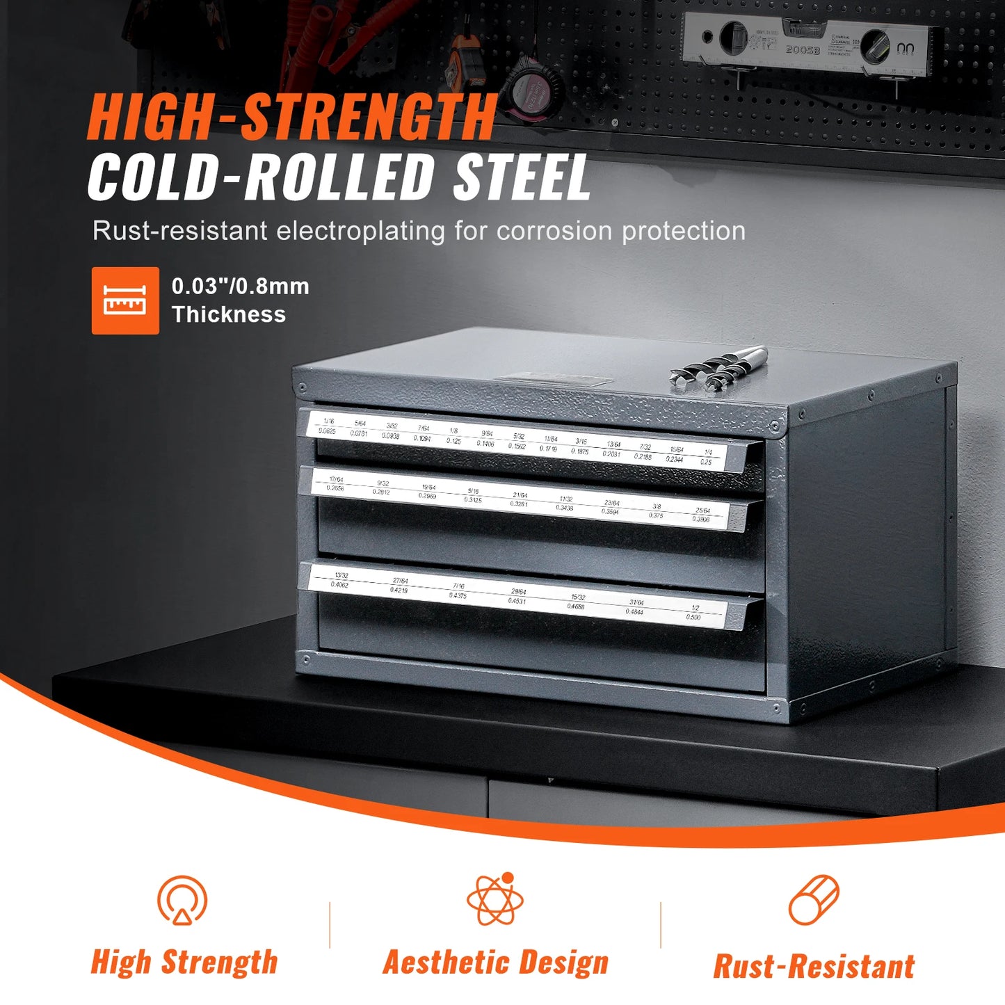 SucceBuy Drill Bit Dispenser Cabinet Three Drawer Storage Organizer