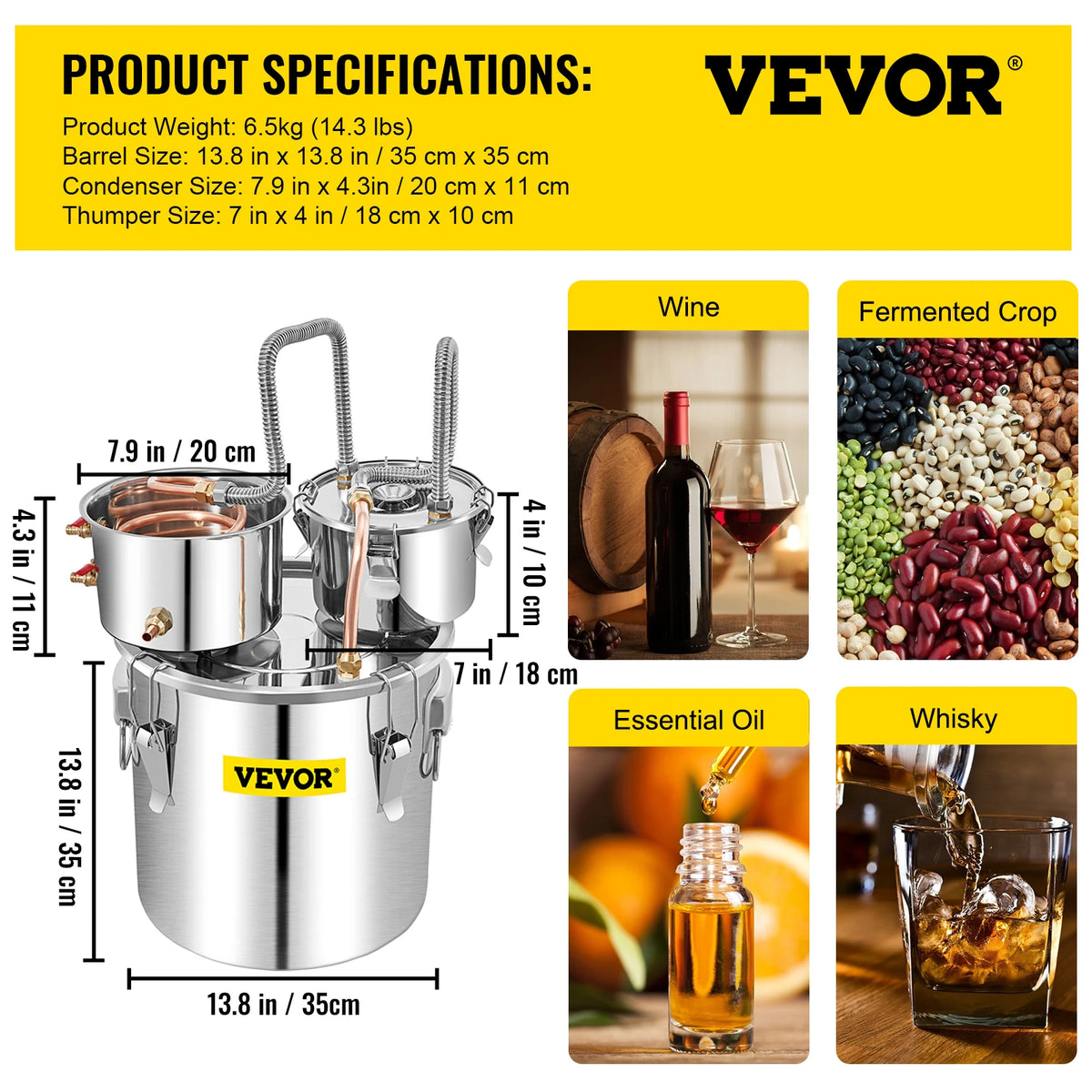 SucceBuy Stainless Steel Home Brewing Alcohol Distiller Still