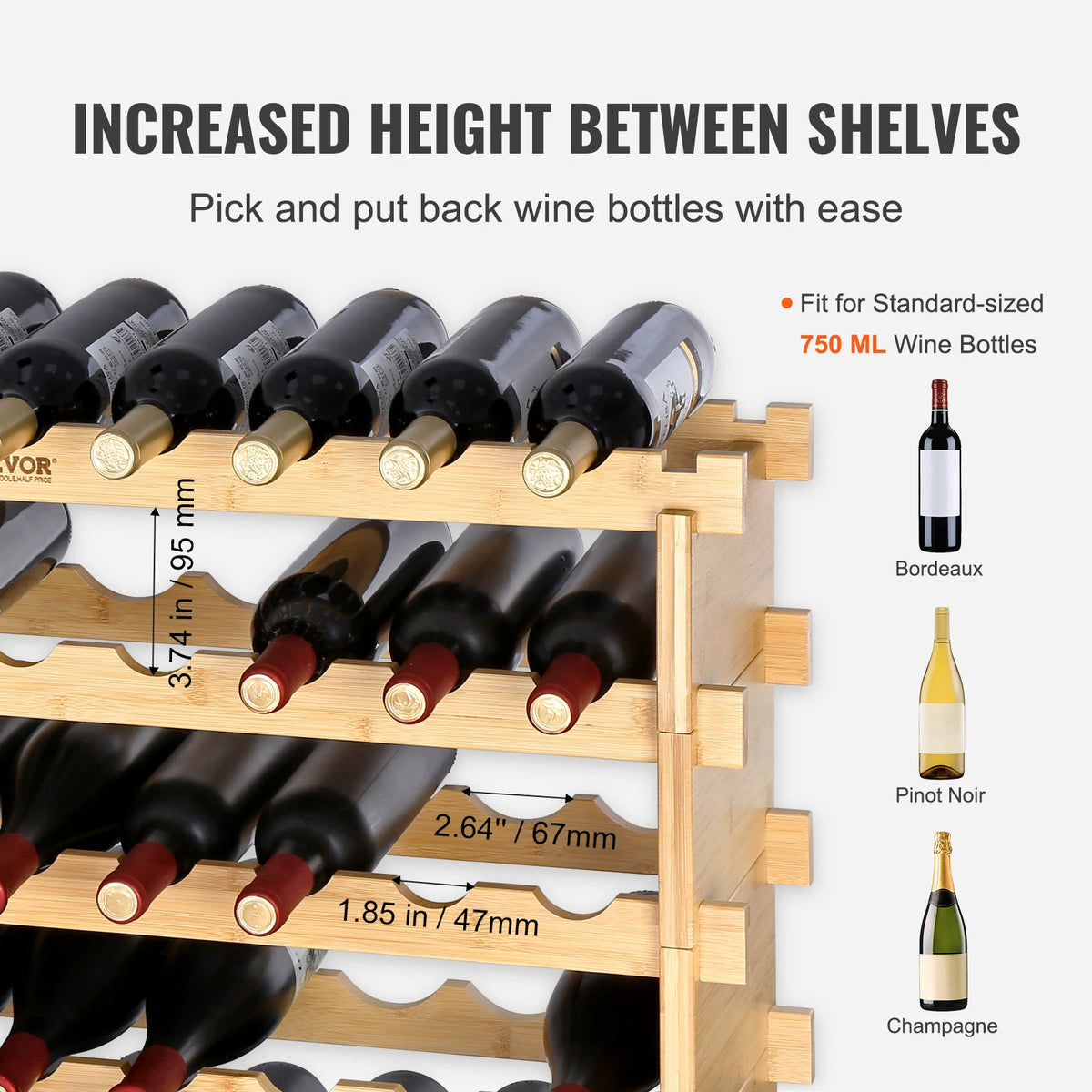 SucceBuy Stackable Bamboo Wine Rack Modular Freestanding Bottle Storage Display