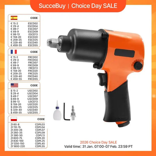 SucceBuy Air Impact Wrench Half Inch Square Drive 880 Lb