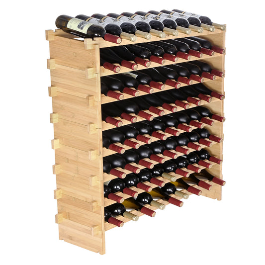 SucceBuy Stackable Bamboo Wine Rack Modular Freestanding Bottle Storage Display