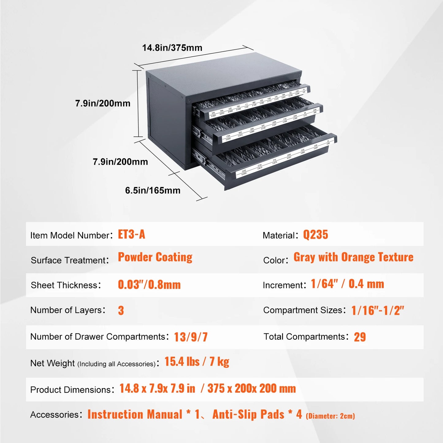 SucceBuy Drill Bit Dispenser Cabinet Three Drawer Storage Organizer