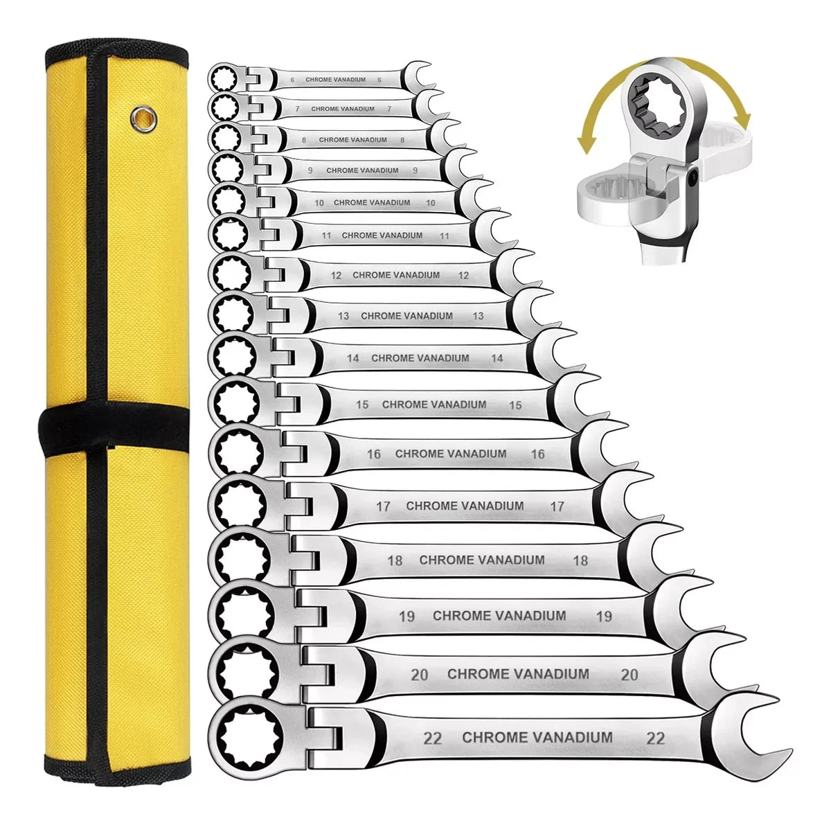WOZOBUY Flex-Head Ratchet Wrench Set Cr-V Professional-Grade Durable Tools